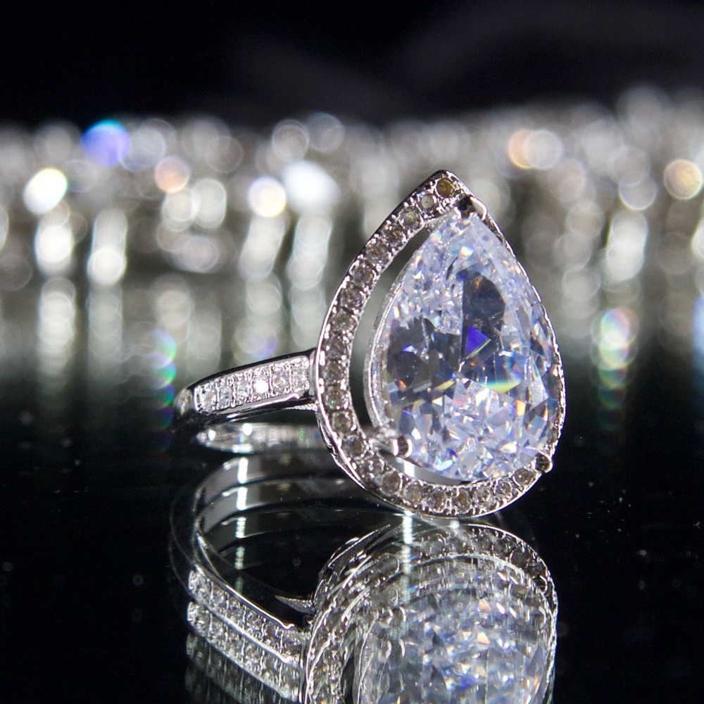 14kt Gold Dipped Swarovski Halo Engagement Ring - image 2